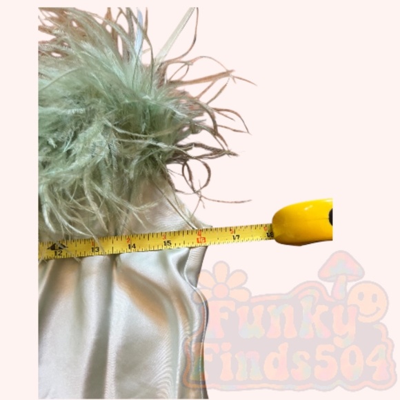 Sleeper Boheme Mint Green Ostrich Feather Trim Satin Mini Slip Dress Size S - Picture 7 of 11